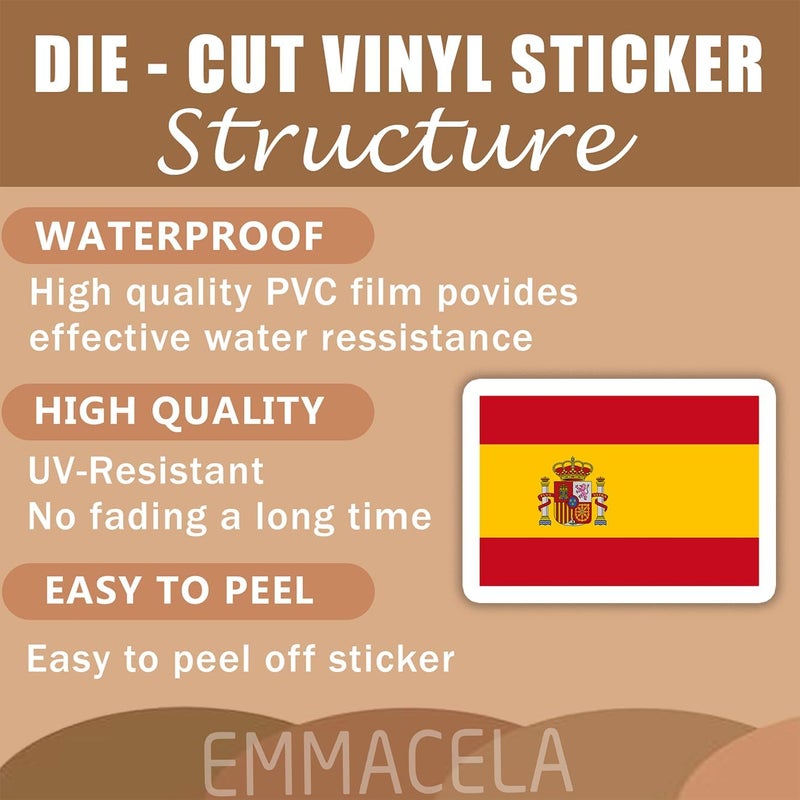 EMMACELA (3PCS) Spain Flag stickers, Countries Flag Stickers - Waterproof Vinyl Decals For Laptops, Tumblers, Water Bottles, Books, Scrapbooks, Size 3 x 2.2 Inch - Image 3